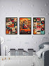 Retro cinema poster style canvas wall art set of 3 in modern interior
