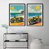 Retro motorcycle sunset canvas wall art set
