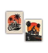 Retro motorcycle sunset canvas wall art painting
