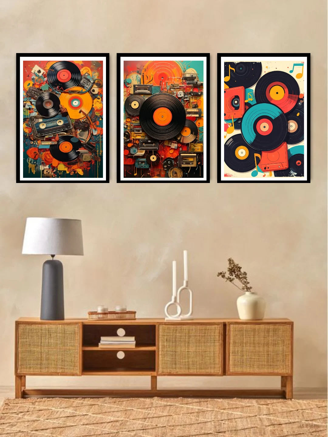 Retro music themed canvas wall decor set of three