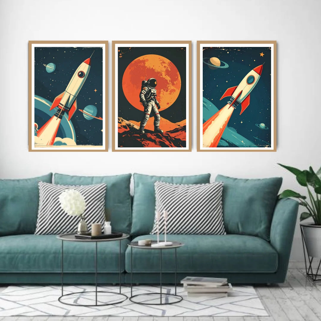 Cosmic space mission canvas wall art set
