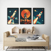 Astronaut and rocket retro space canvas wall art
