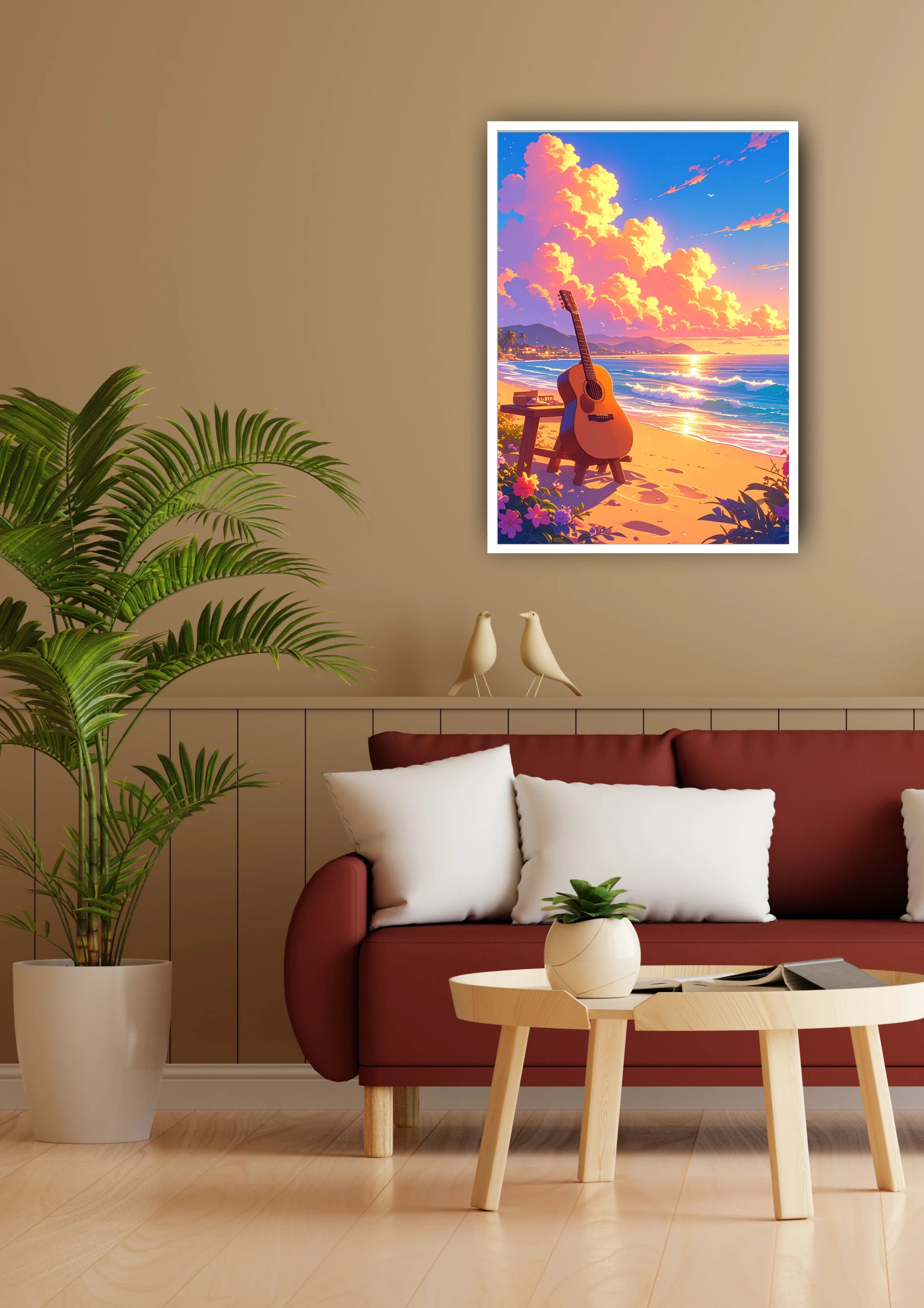 Romantic sunset beach wall art canvas painting
