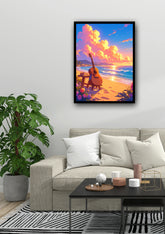 Colorful seaside sunset canvas wall art painting

