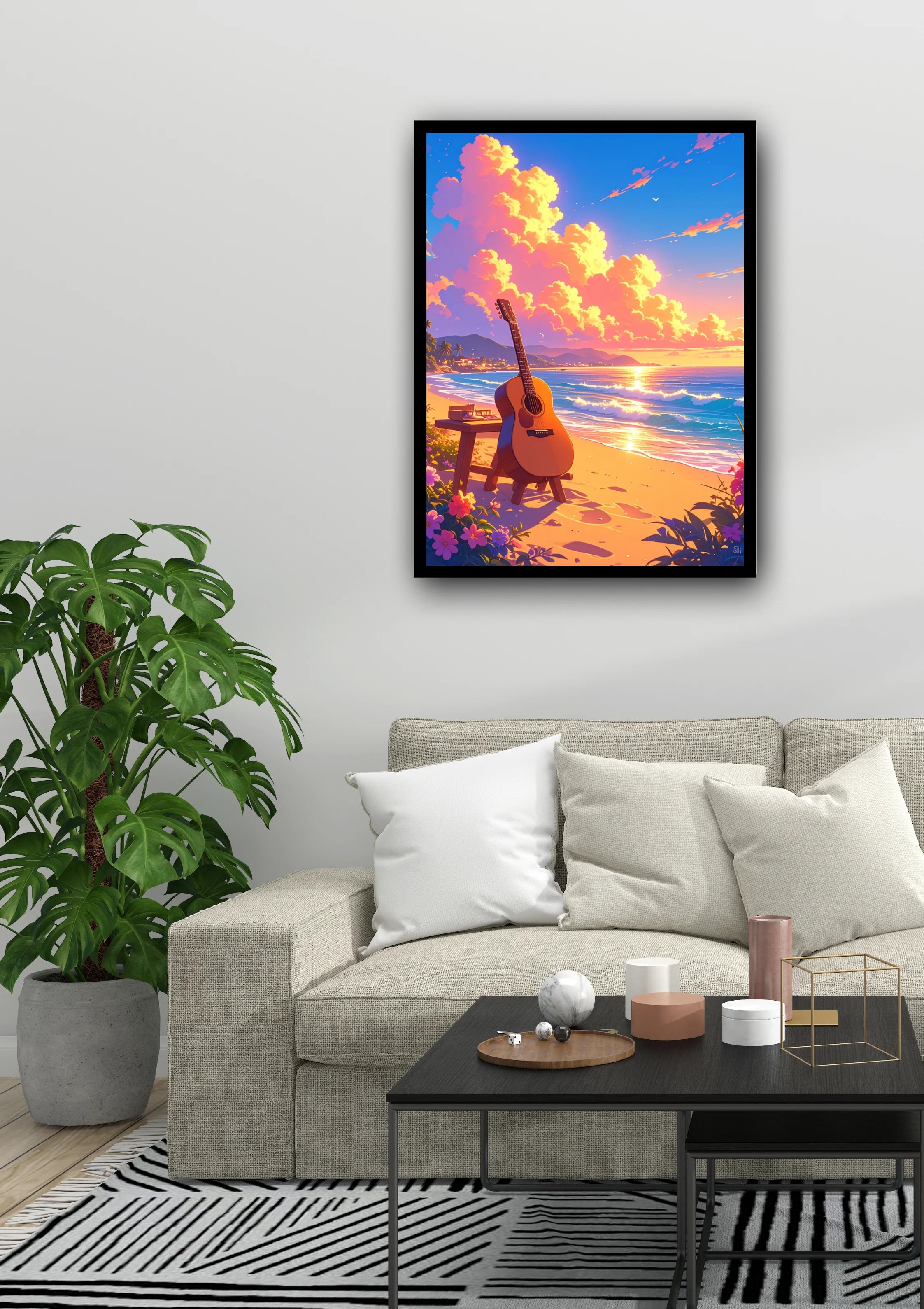 Colorful seaside sunset canvas wall art painting

