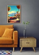 Retro car tropical road wall art canvas painting
