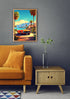 Retro car tropical road wall art canvas painting

