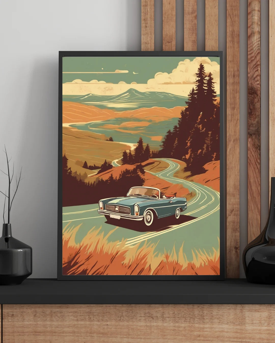 Retro car landscape wall art canvas painting
