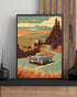Retro car landscape wall art canvas painting
