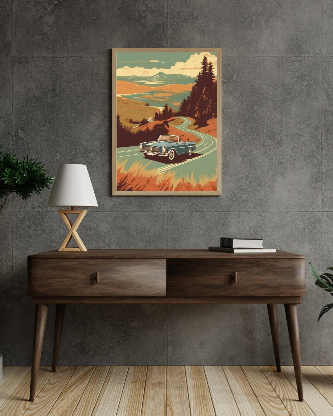 Warm vintage wall art with rhythmic composition and scenic view