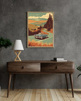 Warm vintage wall art with rhythmic composition and scenic view
