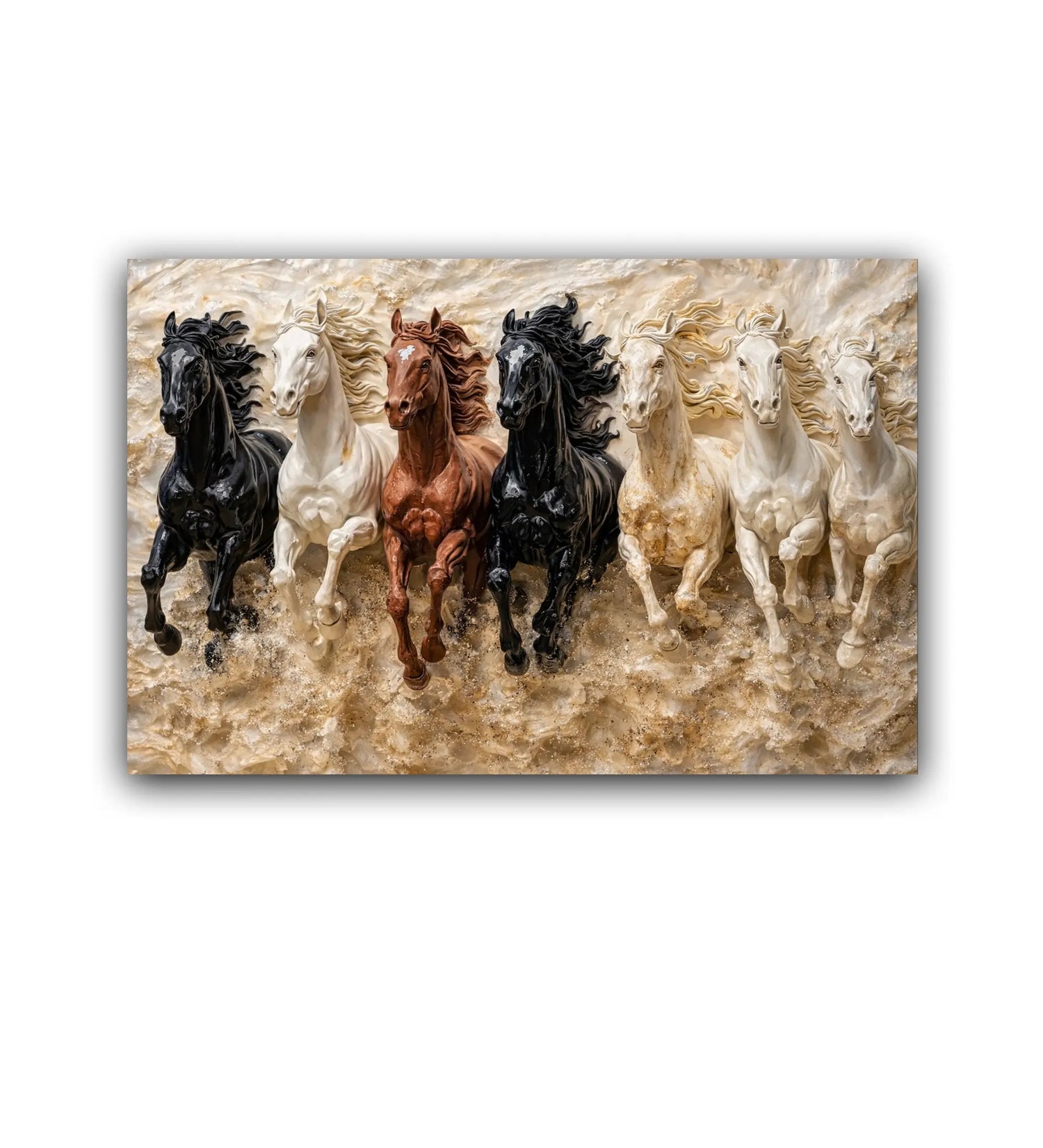 Canvas print of six horses in various colors on a textured background