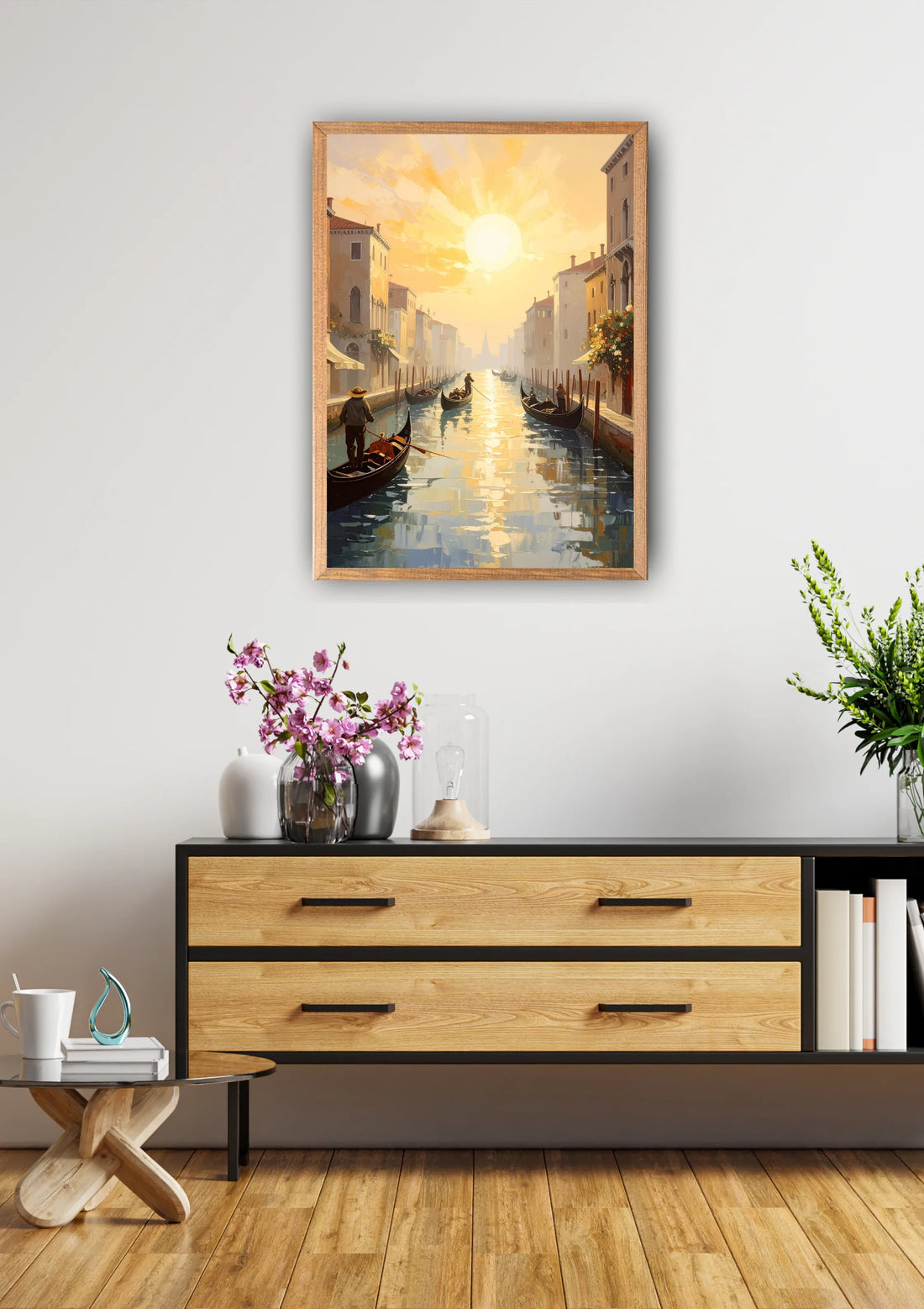 Golden city street wall art canvas painting
