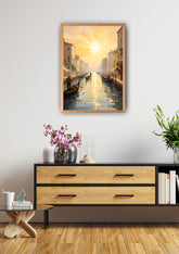Golden city street wall art canvas painting
