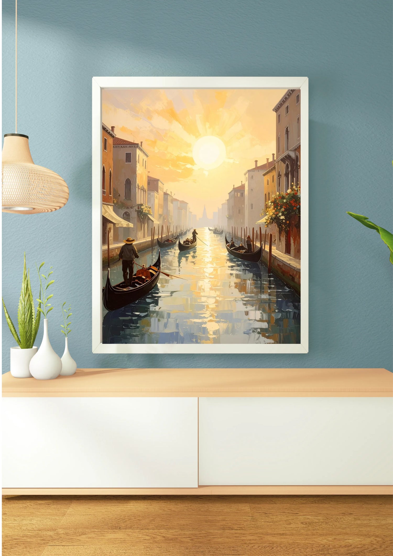 Warm urban street sunset canvas wall art

