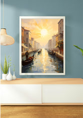 Warm urban street sunset canvas wall art

