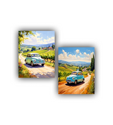 Classic retro car landscape wall art canvas painting
