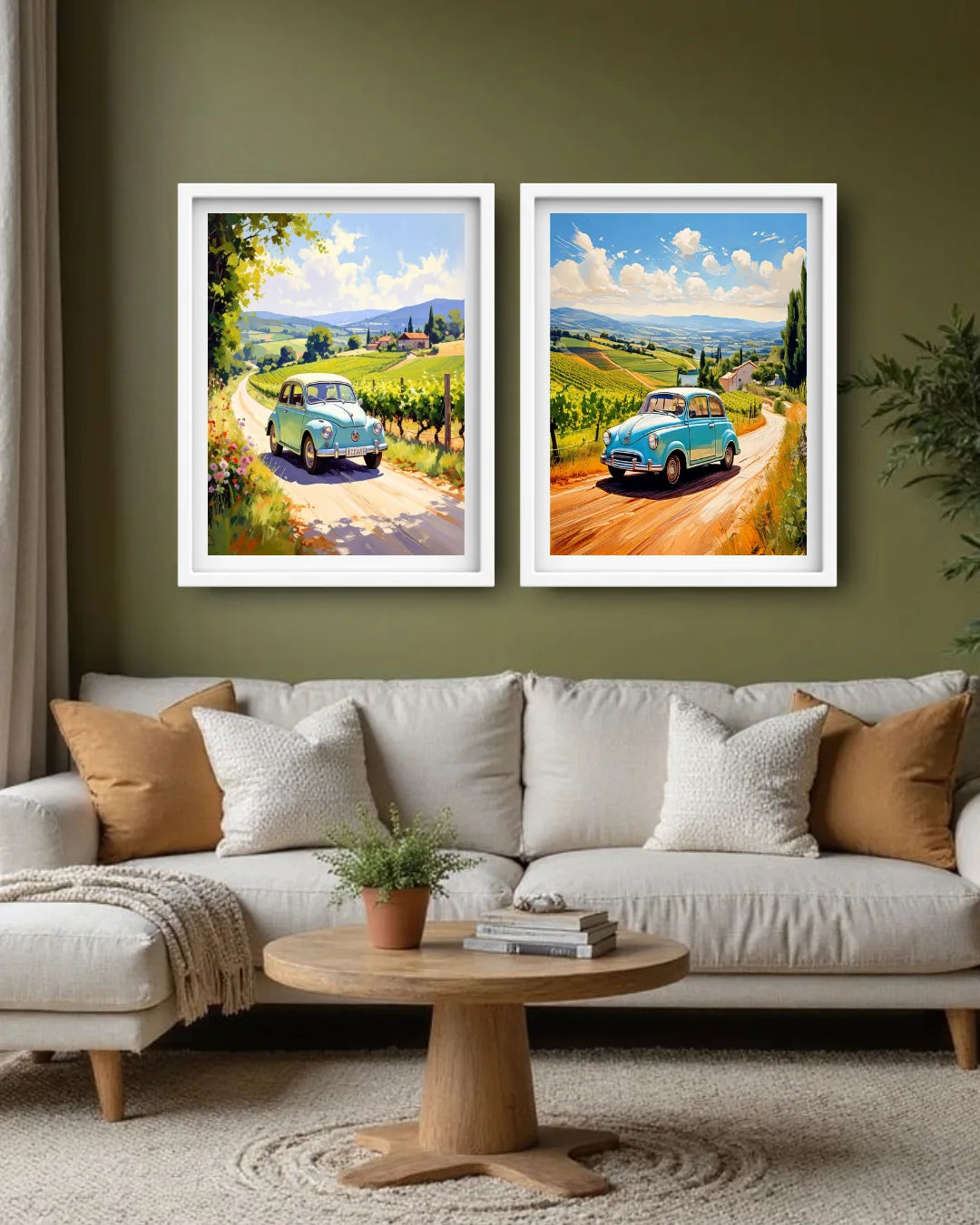 Retro car travel landscape canvas wall art set
