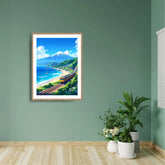 Coastal mountain ocean road wall art canvas painting
