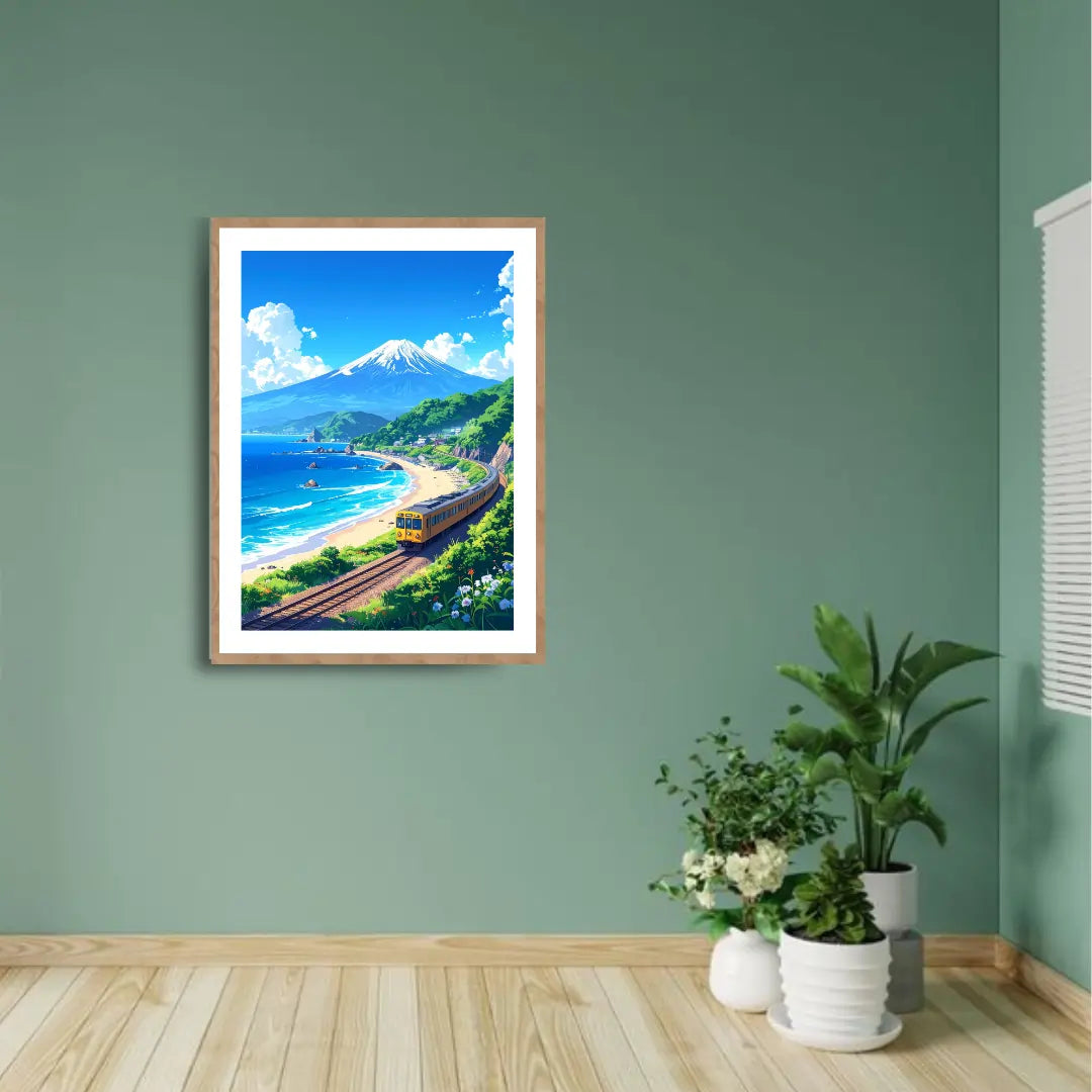 Coastal mountain ocean road wall art canvas painting
