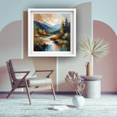 Scenic mountain wall art painting for stylish living spaces