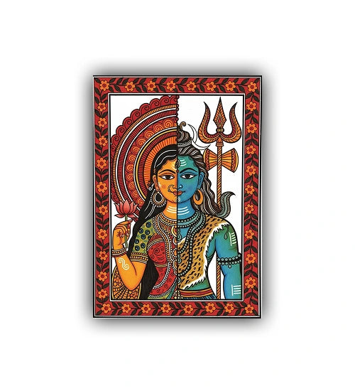 Spiritual Shiva Shakti wall art canvas painting with traditional Indian design