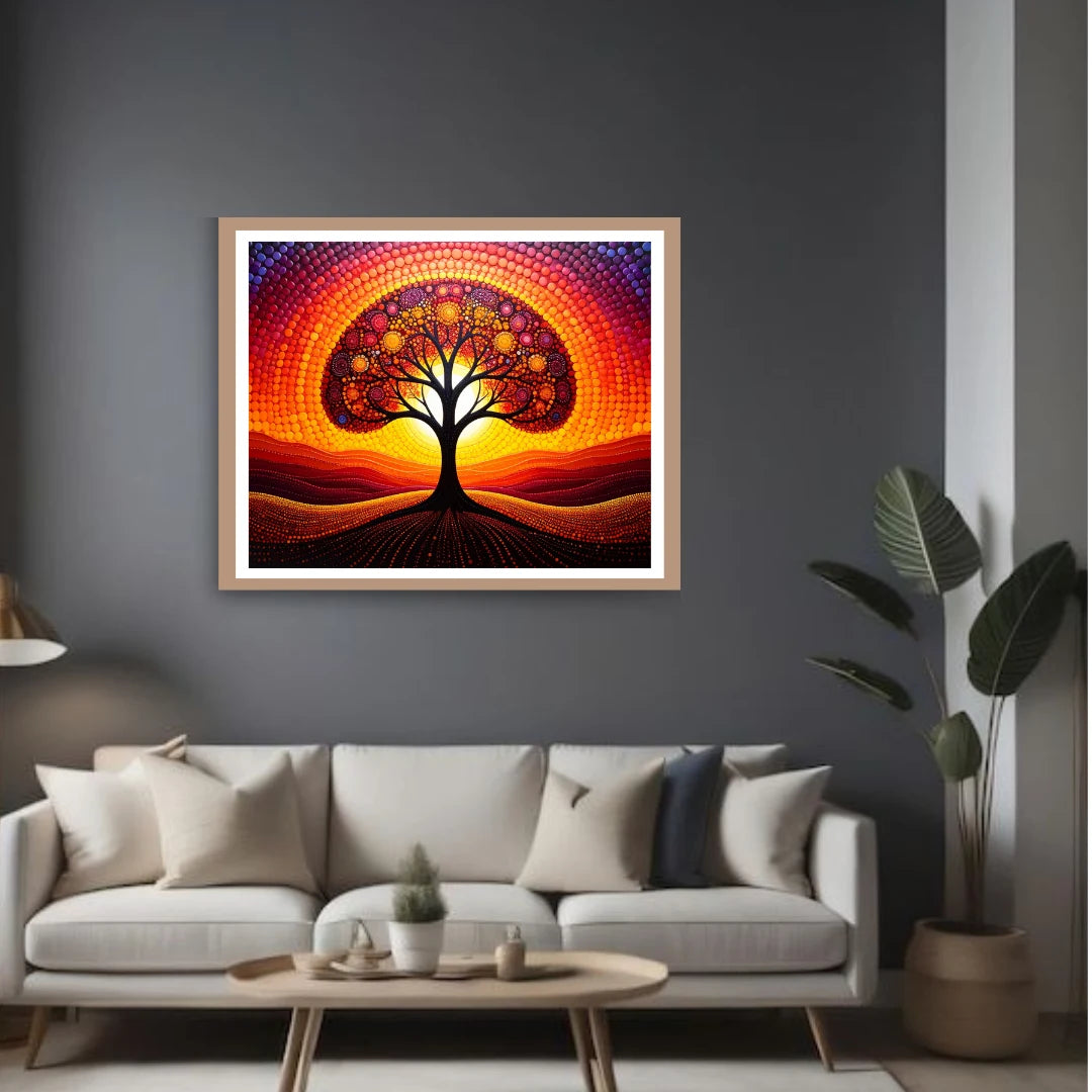 Spiritual Tree of Life wall art above sofa living room decor
