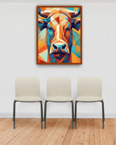 Abstract bull wall art painting in modern living room interior
