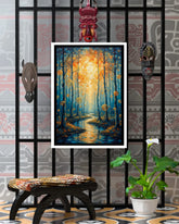 Sunlit woodland modern wall art canvas painting for living room decor