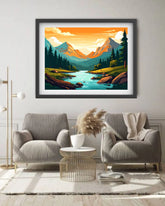 Colorful mountain valley wall art canvas painting
