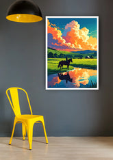 Colorful countryside lake sunset wall art canvas painting
