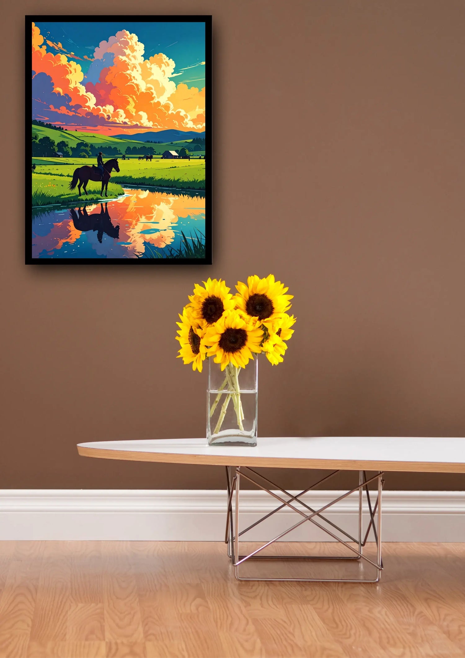 Vibrant rural landscape sunset canvas wall art
