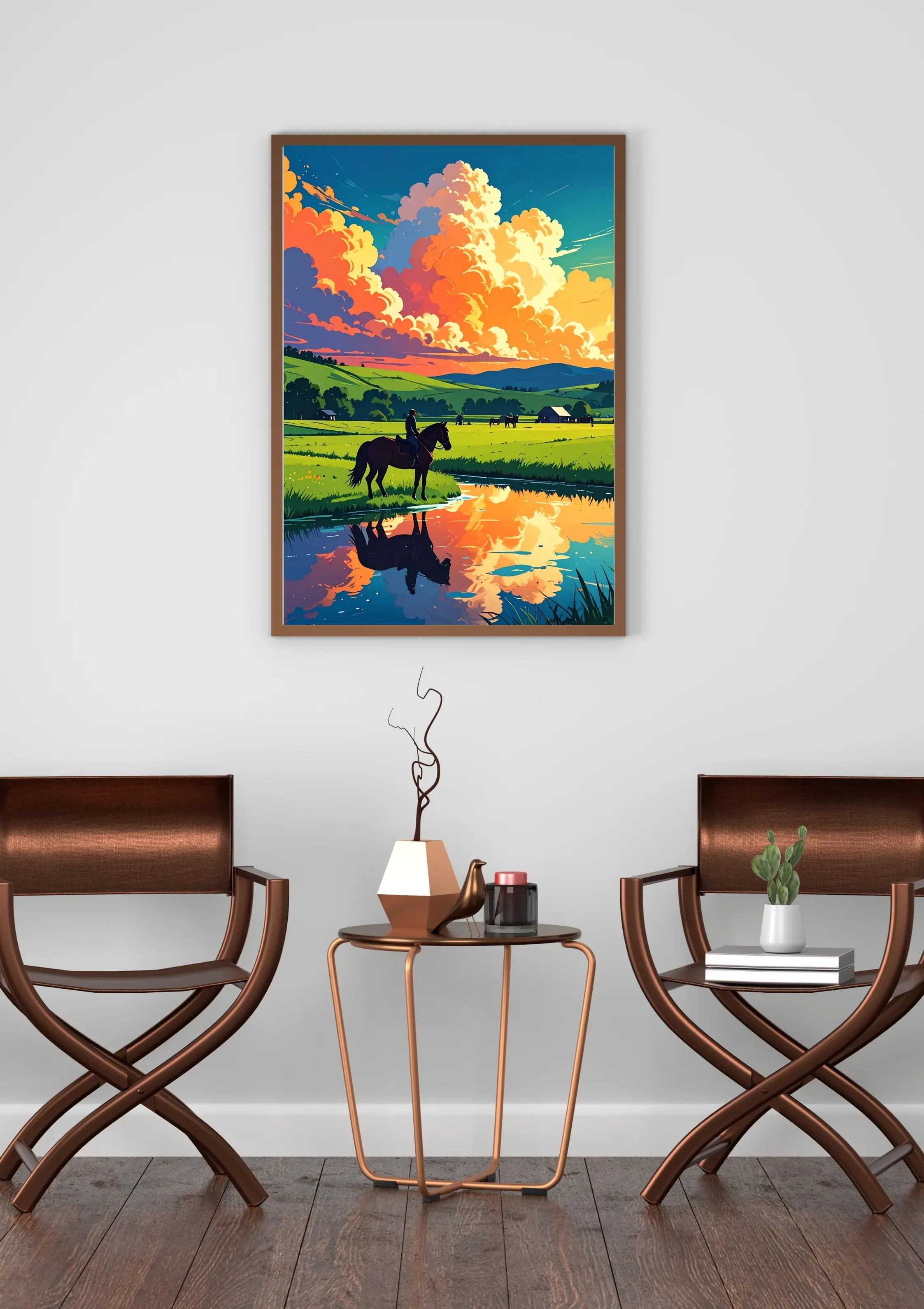 Peaceful countryside lake canvas wall art painting
