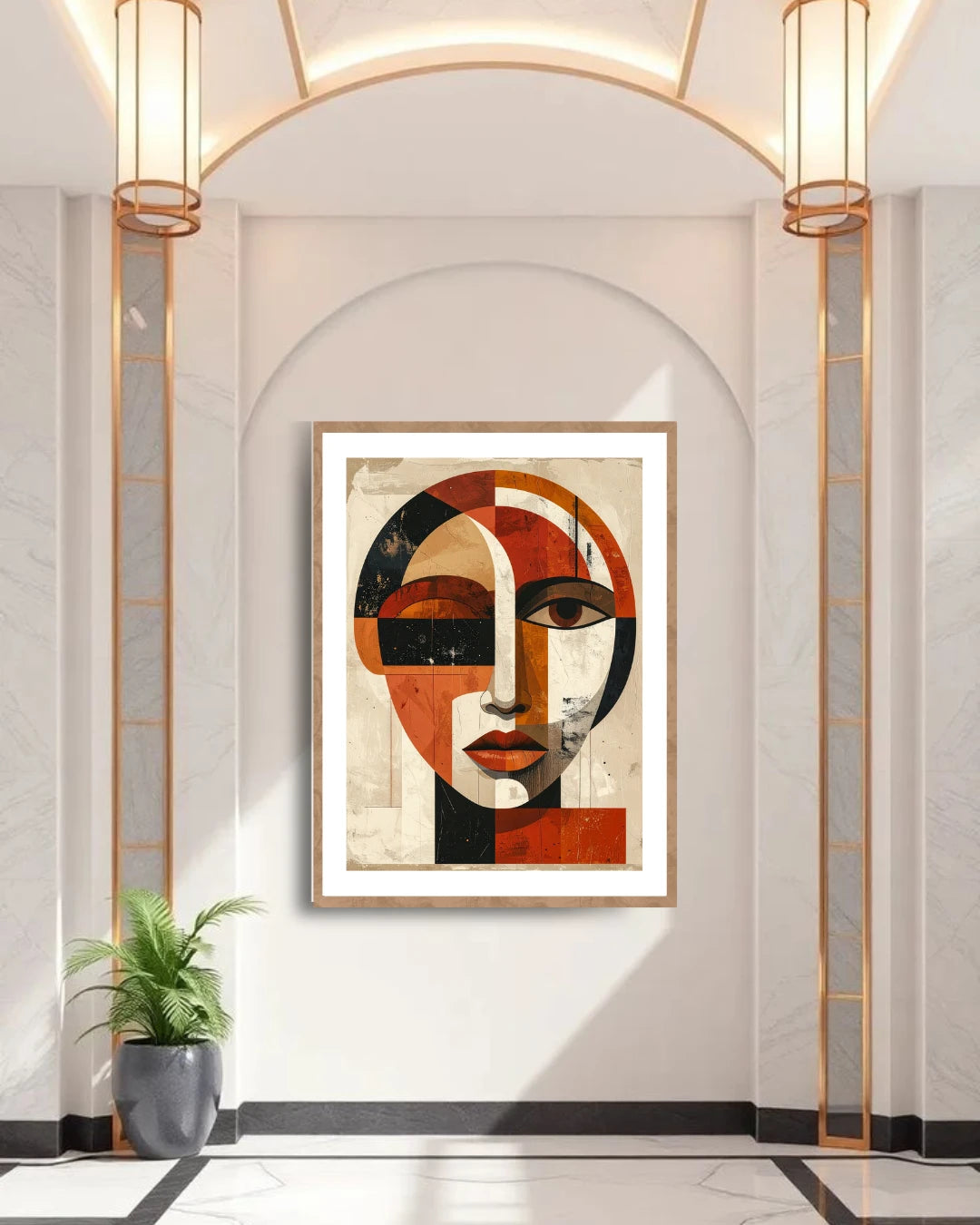 Figurative abstract face wall art for elegant hallway decor

