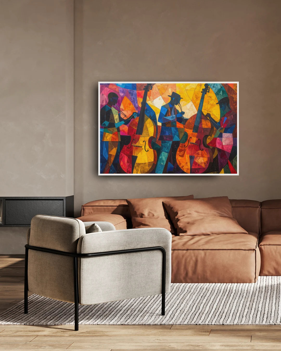 Abstract colorful figures wall art painting for modern bedroom decor
