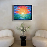 Modern sunrise abstract painting for peaceful home decor
