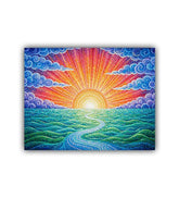 Bright sunrise abstract landscape wall art painting
