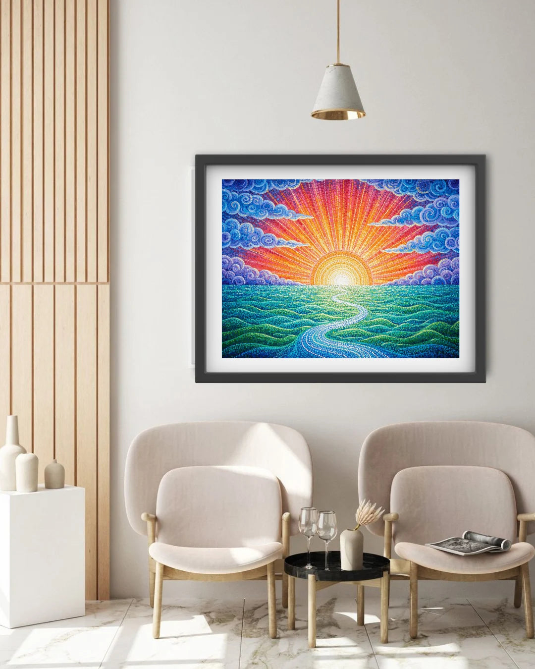 Sunrise abstract wall art painting for contemporary interior design
