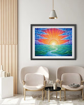 Sunrise abstract wall art painting for contemporary interior design
