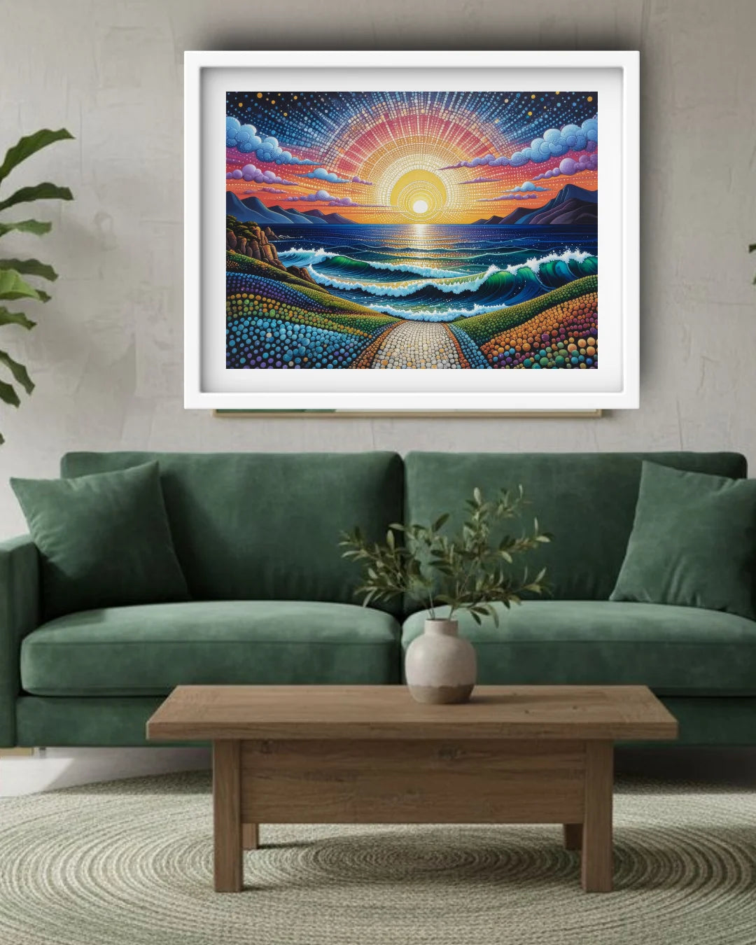 Modern sunrise wall art painting for warm home interiors
