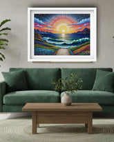 Modern sunrise wall art painting for warm home interiors

