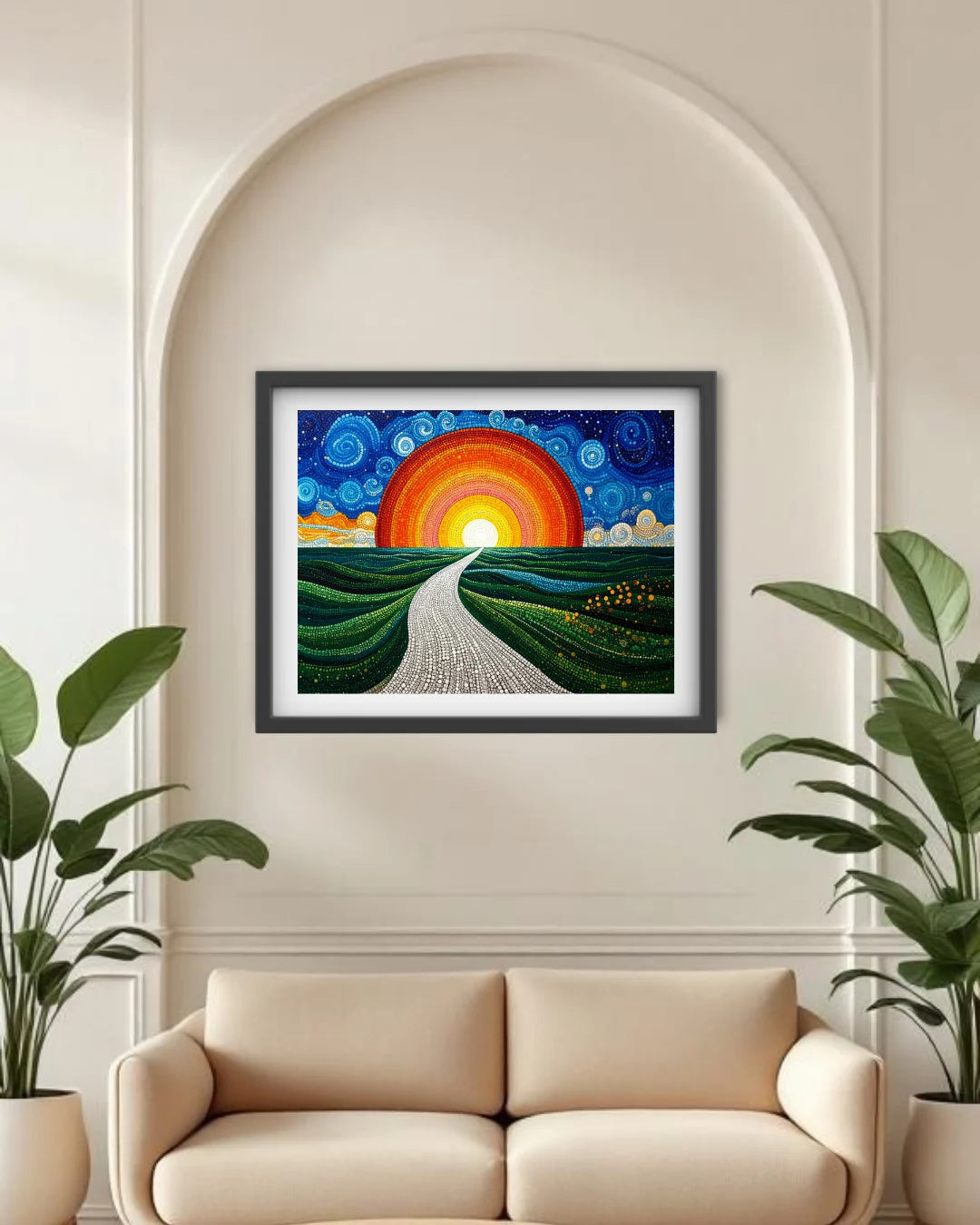 Modern sunrise wall art painting for peaceful home decor
