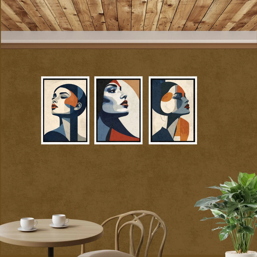 Three abstract art prints of women&