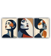 Three abstract portraits of a woman on beige backgrounds