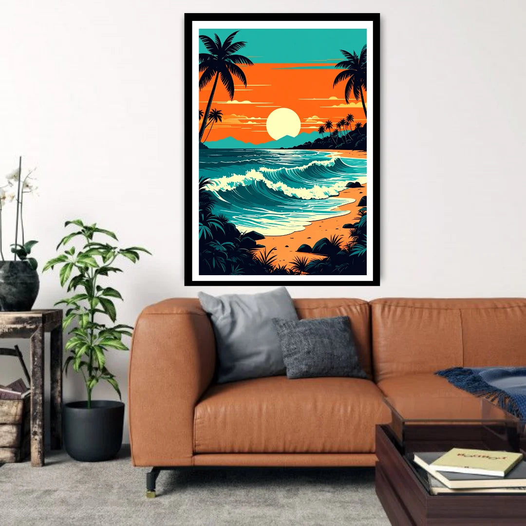 Tropical sunset beach canvas wall art

