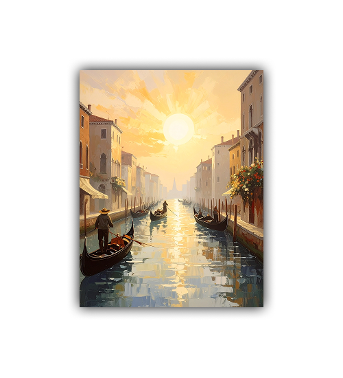 Golden urban street scene canvas wall art painting
