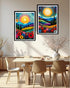 Vibrant abstract landscape set of 2 wall art canvas painting for living room decor