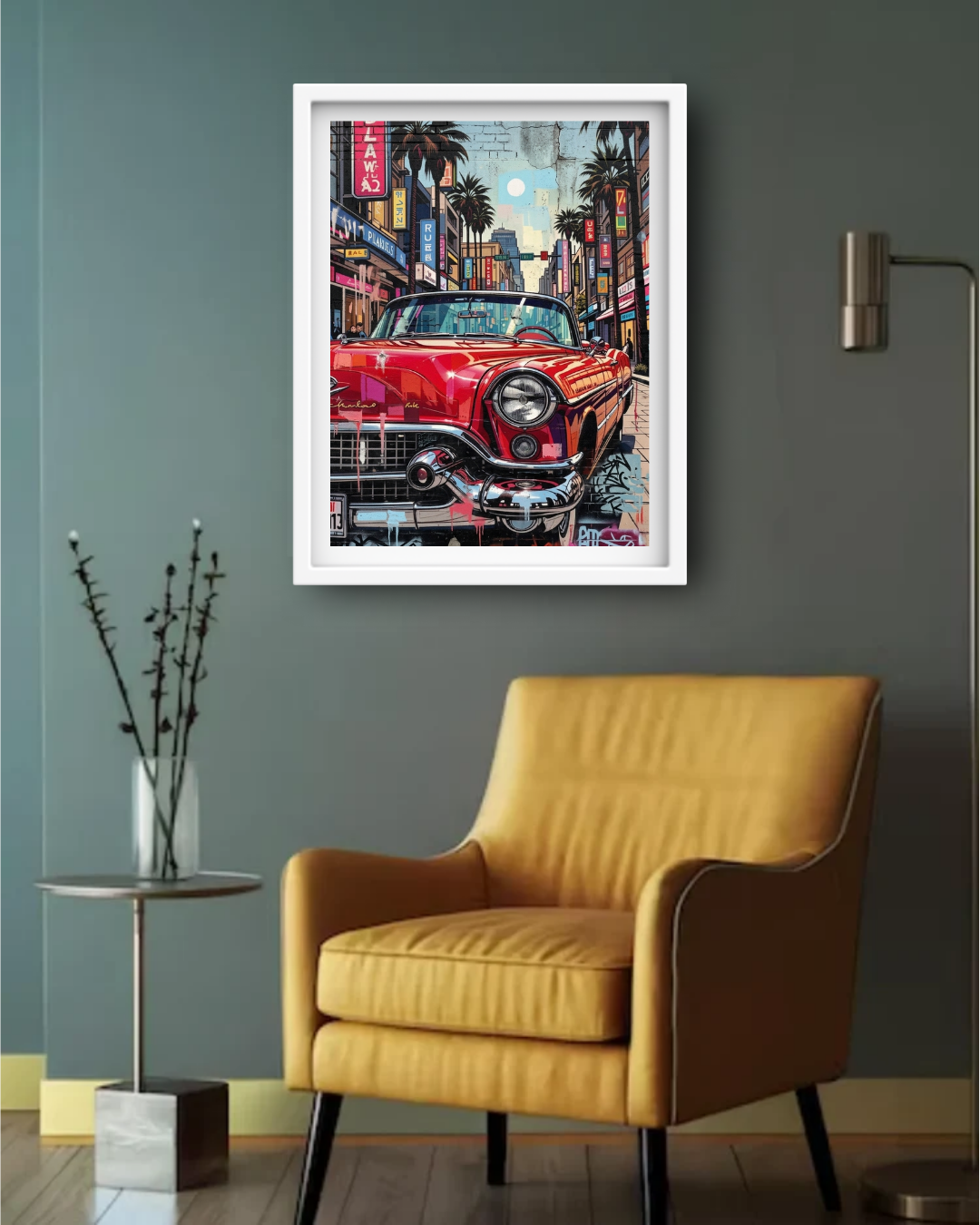 Vintage Car Street Scene - Wall Art Canvas