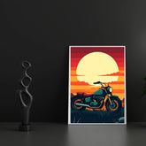 Retro bike sunset wall art canvas painting
