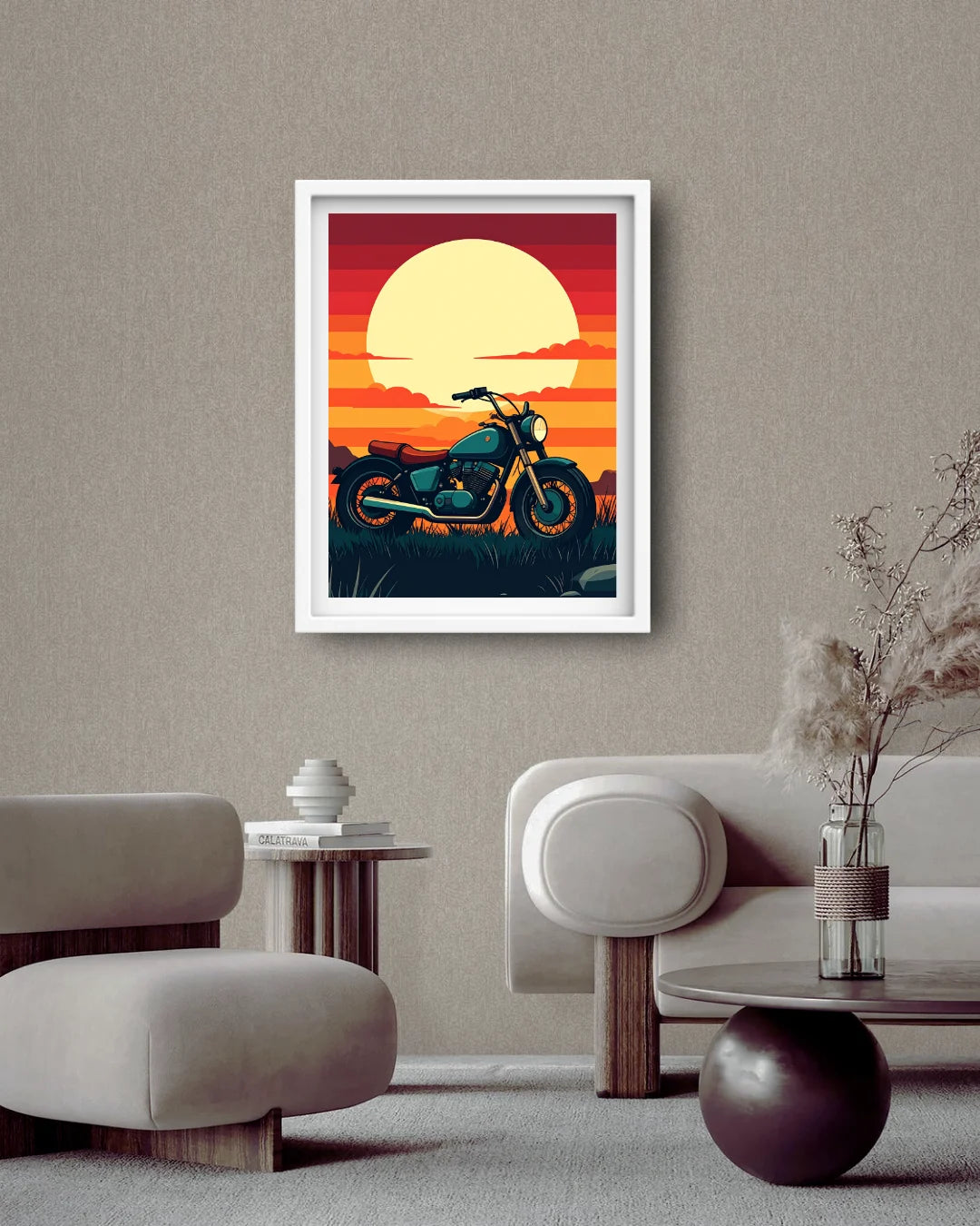 Classic motorcycle sunset canvas wall art
